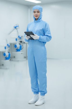 Quần áo phòng sạch liền thân xanh dương